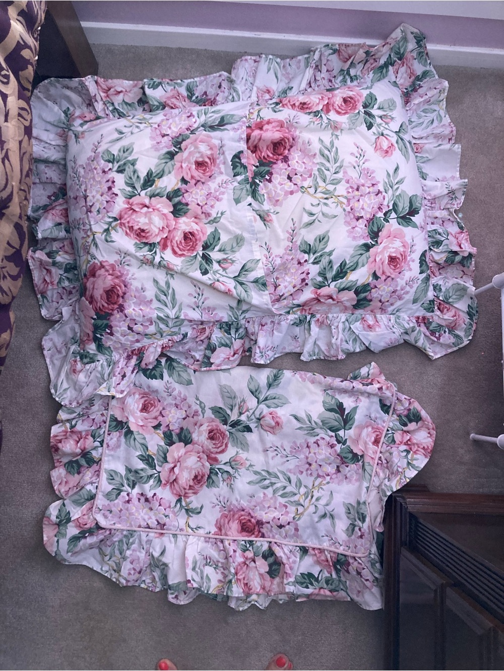 Floral Ruffle Home Bedding Pillow Shams - Pink Rose Print